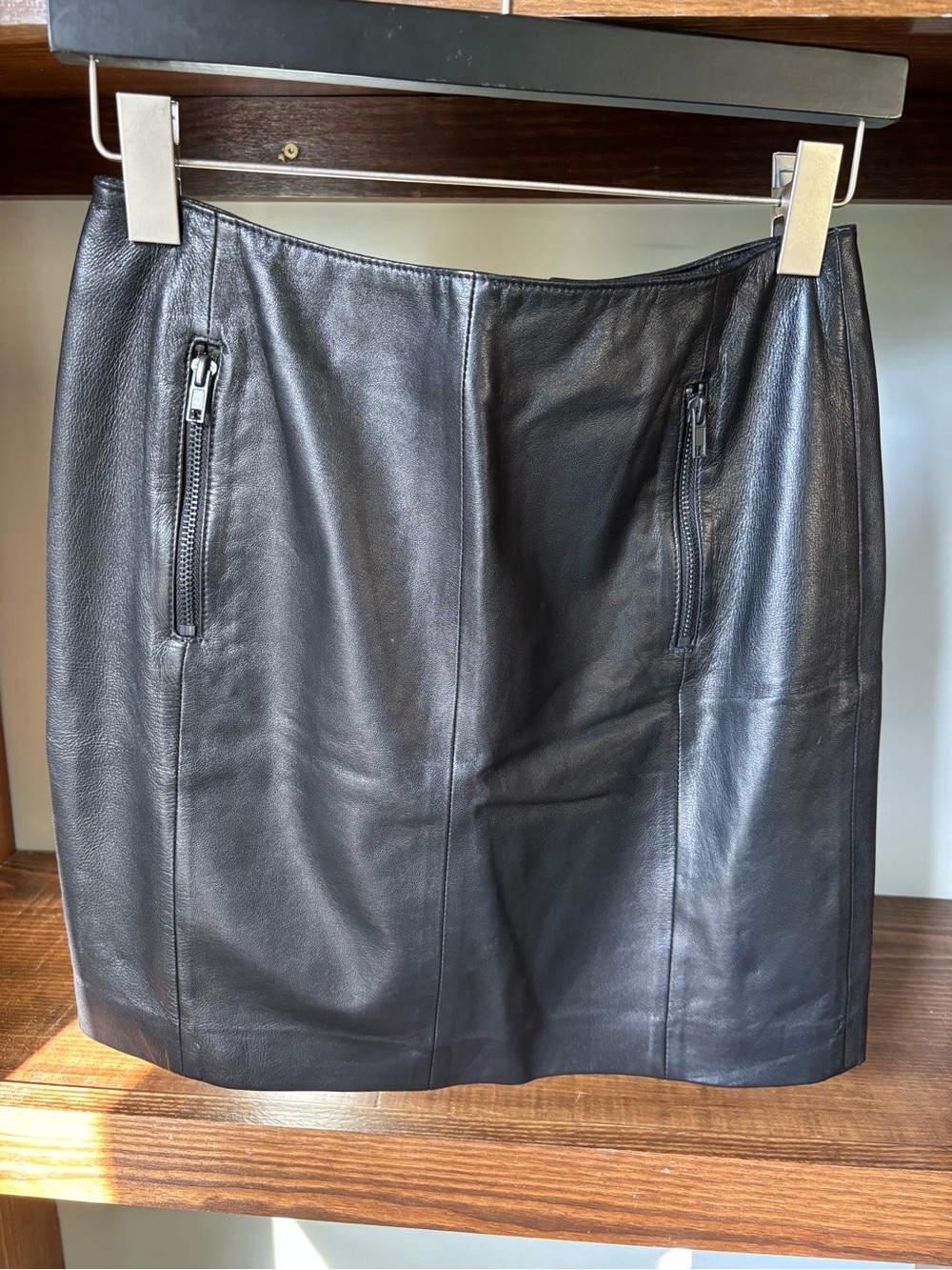 Fossil Black Leather Mini Skirt with Zip Pockets